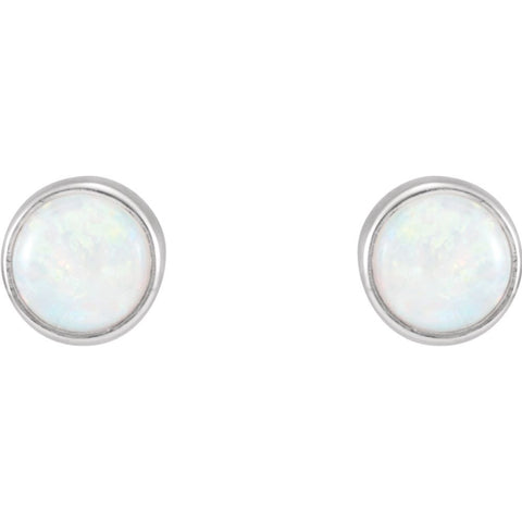 14k White Gold Bezel Set Opal Earrings