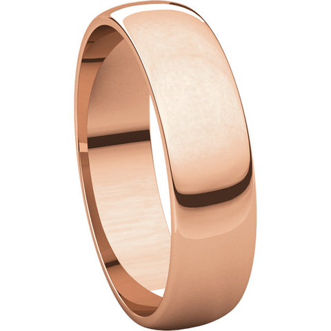 14k Rose Gold 5mm Half Round Light Band, Size 9