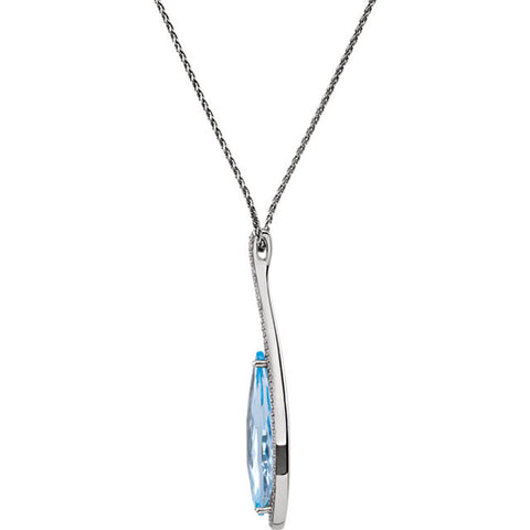14k White Gold Sky Blue Topaz & .45 CTW Diamond Teardrop 18" Necklace
