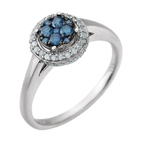 14k White Gold 1/2 CTW Blue & White Diamond Ring, Size 7
