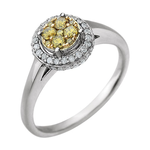 14k White Gold 1/2 CTW Yellow & White Diamond Ring, Size 7