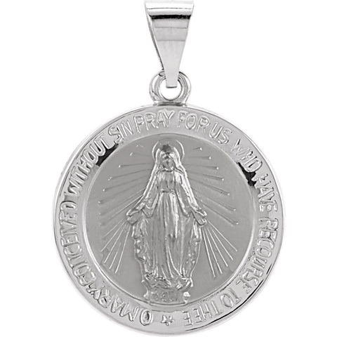14k White Gold 18.25mm Hollow Round Miraculous Medal