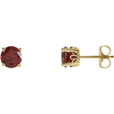 14k Yellow Gold Mozambique Garnet Scroll Design® Round 4-Prong Stud Earrings