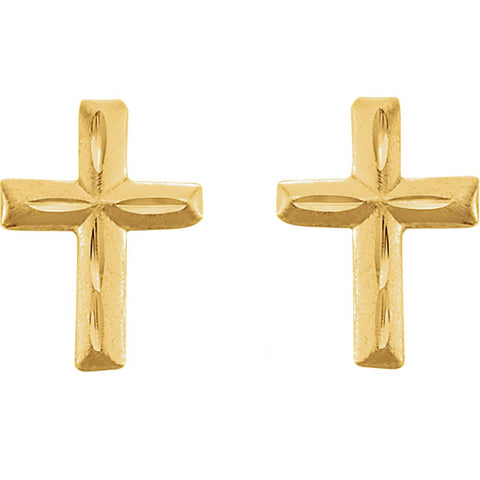 14k Yellow Gold Youth Diamond Cut Cross Earrings