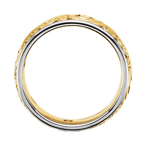14K Yellow & White Hand-Engraved Band Size 11