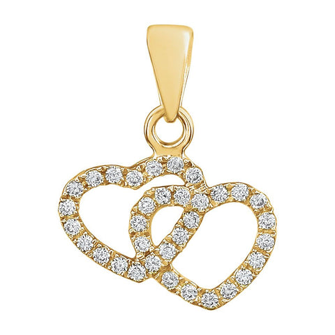 14k Yellow Gold 1/6 CTW Diamond Double Heart Pendant