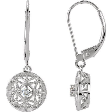 14k White Gold 1/10 CTW Diamond Filigree Lever Back Earrings