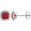 14k White Gold Created Ruby & 1/10 ctw. Diamond Earrings