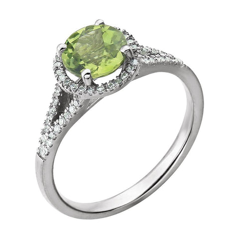 14k White Gold Peridot & 1/5 CTW Diamond Ring, Size 7