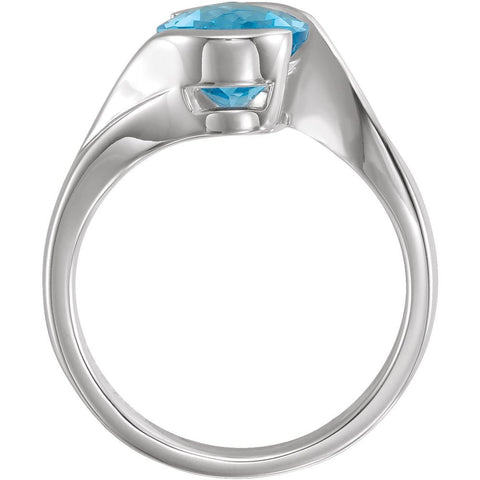 Sterling Silver 10x8mm Checkerboard Swiss Blue Topaz Ring, Size 7