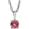 14k White Gold Imitation Pink Tourmaline "October" Birthstone 14-inch Necklace for Kids