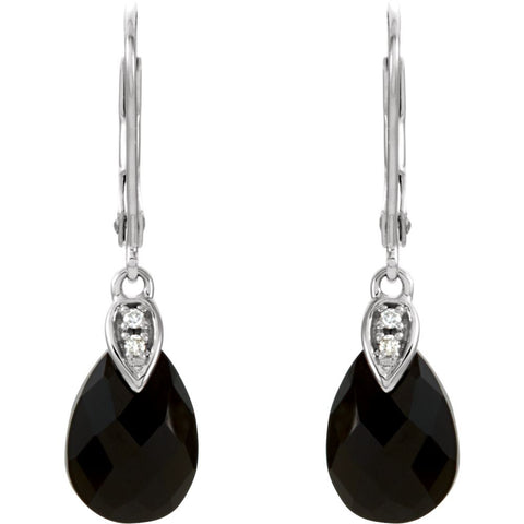14k White Gold Onyx & .025 CTW Diamond Earrings