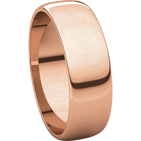 14k Rose Gold 6mm Half Round Light Band, Size 12