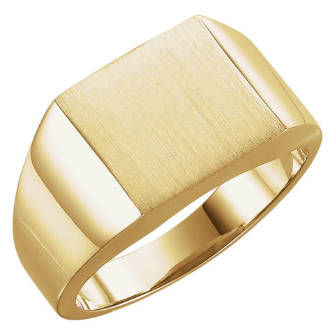 10k Yellow Gold 12mm Men's Signet Ring with Brush Finish, Size 10