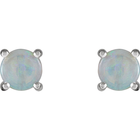 14k White Gold 6mm Round Opal Cabochon Earrings