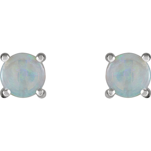 14k White Gold 6mm Round Opal Cabochon Earrings