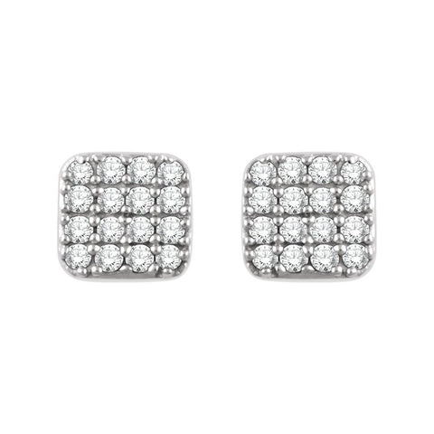 14k White Gold 1/5 CTW Diamond Square Cluster Earrings