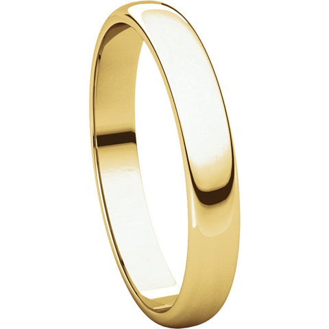 10k Yellow Gold 3mm Half Round Light Band, Size 9
