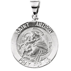 14k White Gold 18mm Hollow Round St. Anthony Medal