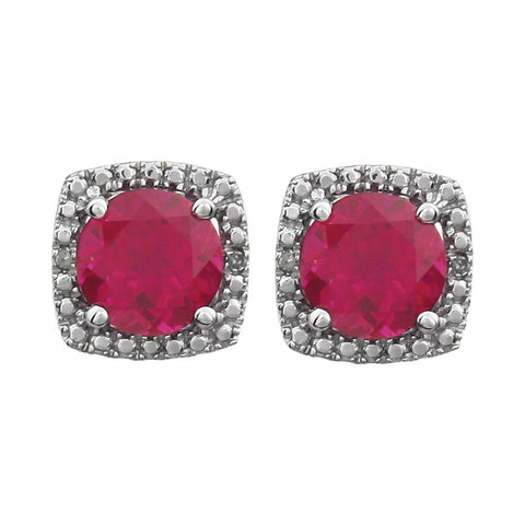 Sterling Silver Created Ruby & .015 CTW Diamond Earrings