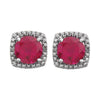 Sterling Silver Created Ruby & .015 CTW Diamond Earrings