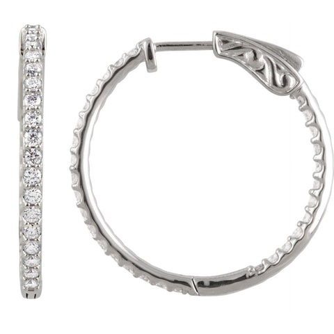 Sterling Silver Cubic Zirconia Inside/Outside Hoop Earrings