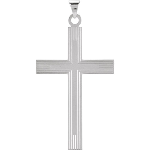 14k White Gold 39x25mm Cross Pendant with Design