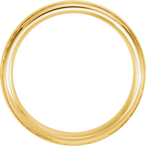 14k Yellow Gold 5mm Half Round Comfort Fit Milgrain Hammer Finish Band Size 10