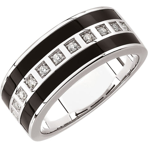 14k White Gold Onyx & 1/5 CTW Diamond Ring Size 11