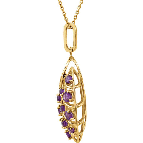 14k Yellow Gold Amethyst & .06 CTW Diamond Nest Design 18" Necklace