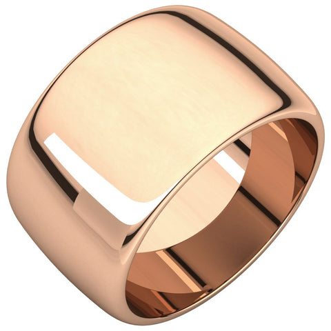 14k Rose Gold 12mm Half Round Band, Size 11