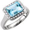 1/8 CTTW Genuine Aquamarine and Diamond Ring in 14k White Gold ( Size 6 )