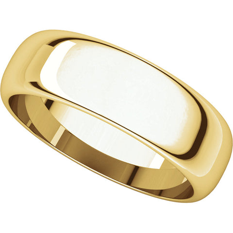 14k Yellow Gold 6mm Half Round Band, Size 8