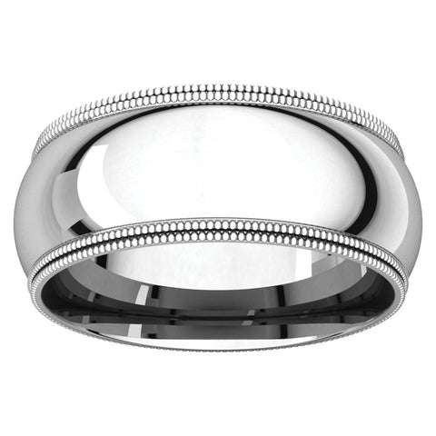 14k White Gold 8mm Double Milgrain Comfort Fit Band, Size 10
