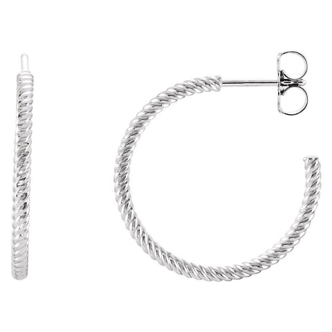 Continuum Sterling Silver 21mm Rope Design Hoop Earrings