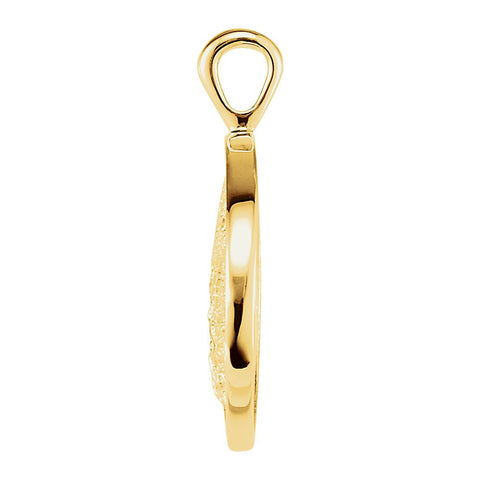 14k Yellow Gold Heart print Oak Tree Pendant