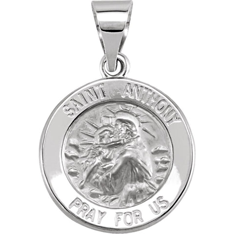 14k White Gold 15mm Round Hollow St. Anthony Medal