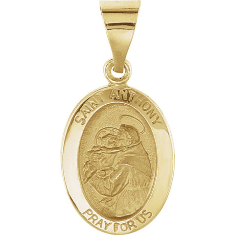 14k Yellow Gold 15x11mm Hollow Oval St. Anthony Medal