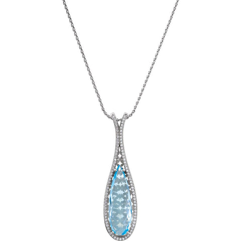 14k White Gold Sky Blue Topaz & .45 CTW Diamond Teardrop 18" Necklace