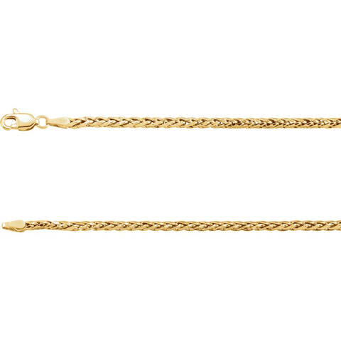 14k Yellow Gold 3mm Hollow Wheat 18" Chain