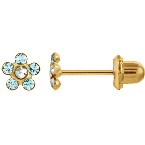 14k Yellow Gold Imitation "March" Youth Birthstone Flower Inverness Piercing Earrings