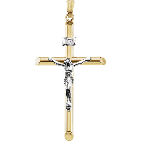 14K Yellow & White 37x23mm Hollow Crucifix Pendant