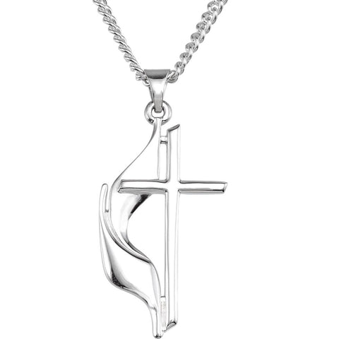 Sterling Silver 19x10mm Methodist Cross 18" Necklace with Box