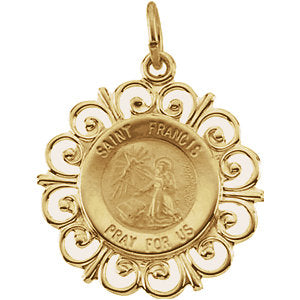 14k Yellow Gold 18.5mm St. Francis of Assisi Medal