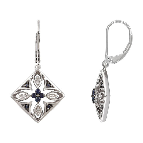 Sterling Silver Blue Sapphire & .04 CTW Diamond Lever Back Earrings