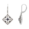 Pair of Decorative Sapphire and Diamond Lever Back Earrings in Sterling Silver