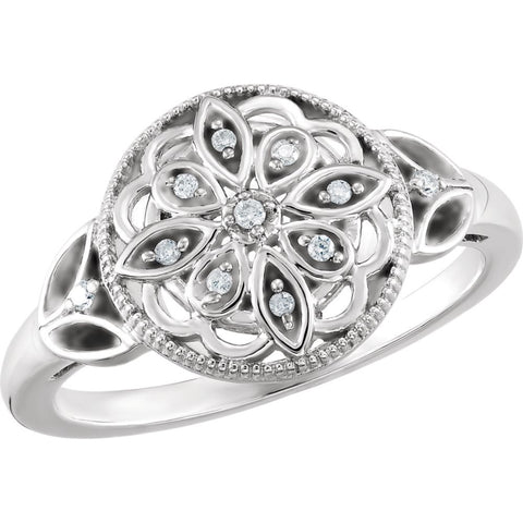 Sterling Silver .06 CTW Diamond Ring Size 7
