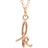 Letter "K" Lowercase Script Initial Necklace (18 Inch) in 14K Rose Gold