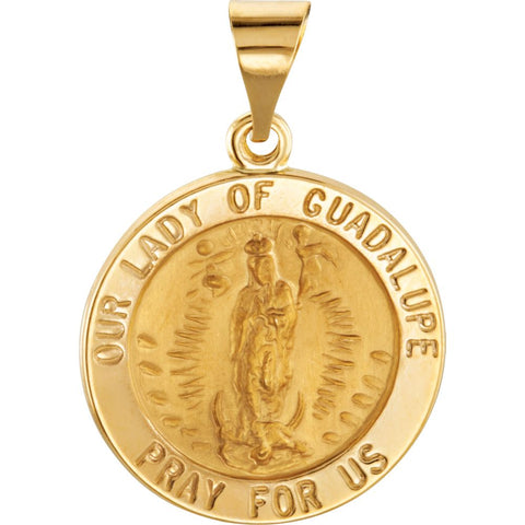 14k Yellow Gold 18.25mm Round Hollow Our Lady of Guadalupe Medal