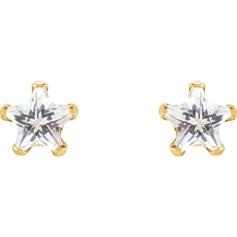 14k Yellow Gold Youth Cubic Zirconia Star Earrings